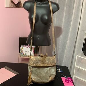 Patricia Nash, leather gray, distressed Crossbody purse